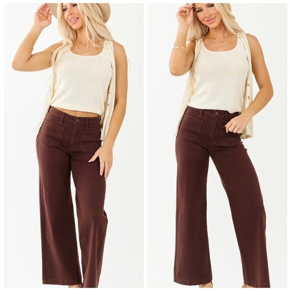 Just Black Denim Patch Pocket Wide Leg Jeans in Chocolate Brown Size 30 NWT - Picture 13 of 15